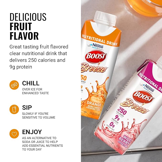 Boost Breeze Clear Nutritional Drink, 9g Protein, 250 Nutrient-Rich Calories, 2 Flavor Variety Case