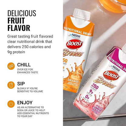 Boost Breeze Clear Nutritional Drink, 9g Protein, 250 Nutrient-Rich Calories, 2 Flavor Variety Case
