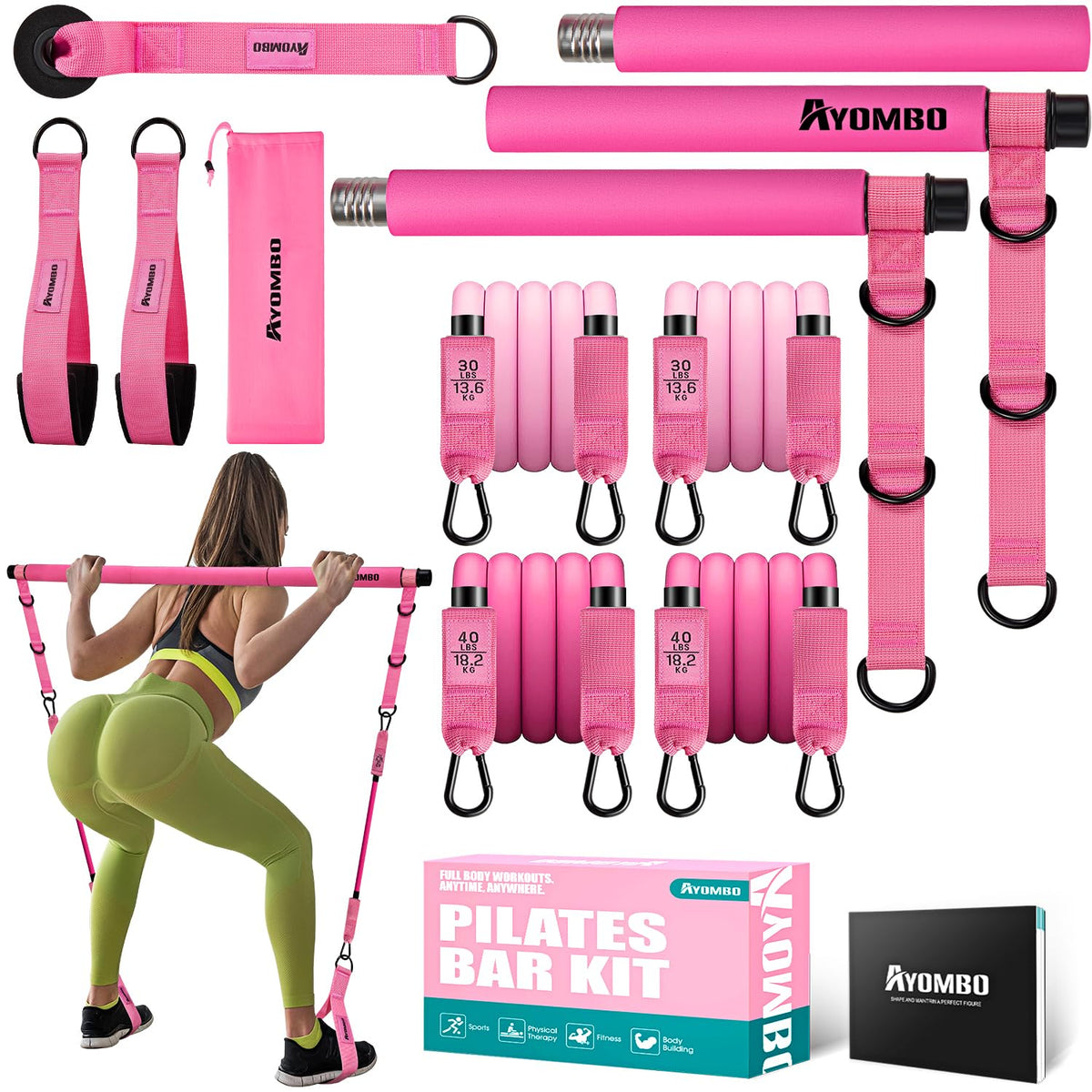 Ayombo Pilates Bar Kit with Resistance Bands, Adjustable Pilates Equipment for Legs, Hip, Waist