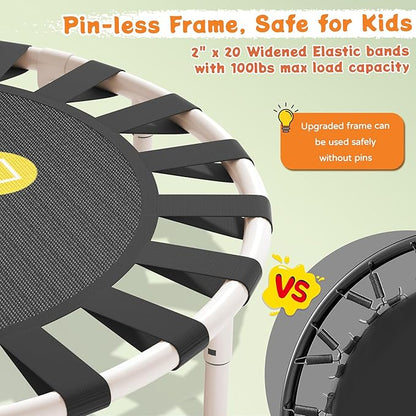 3FT Toddler Trampoline with Adjustable Handlebar, 36" Foldable & Spring-Free, Mini Kids Indoor