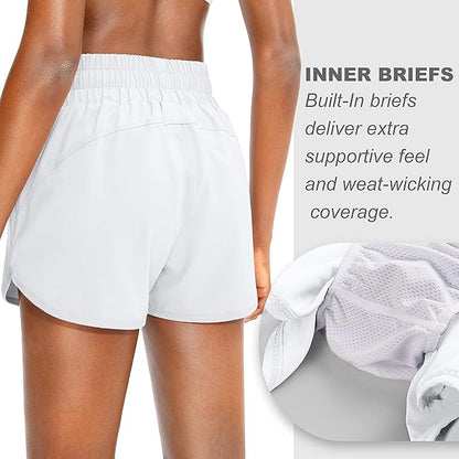 SANTINY Women's Running Shorts with Zip Pockets High Waisted Athletic Workout Gym Shorts for Women