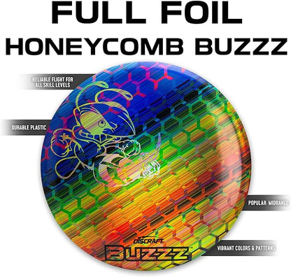 Discraft Full Foil Honeycomb Buzzz – Rainbow & Blue | Midrange | ESP | Supercolor | 170 – 177+ Grams
