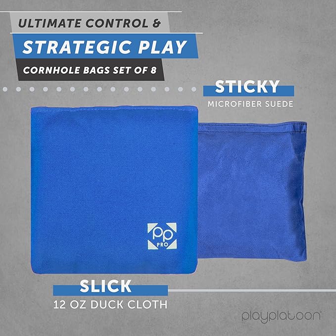 Professional Cornhole Bags - Set of 8 Regulation All Weather Double Sided - Sticky Side/Slick Side