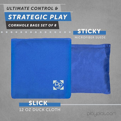 Professional Cornhole Bags - Set of 8 Regulation All Weather Double Sided - Sticky Side/Slick Side