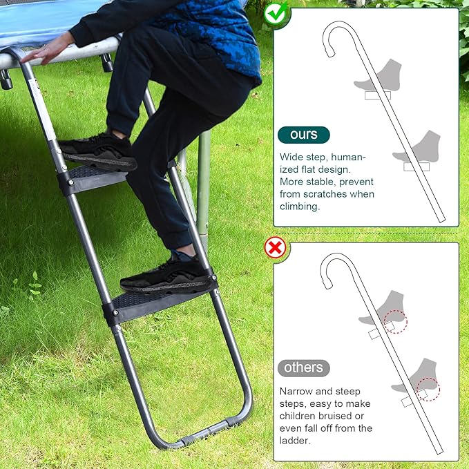 HBTower Trampoline Ladder with Horizontal and Wide Steps, Universal Hook, UV Treated Steel, 220 lbs