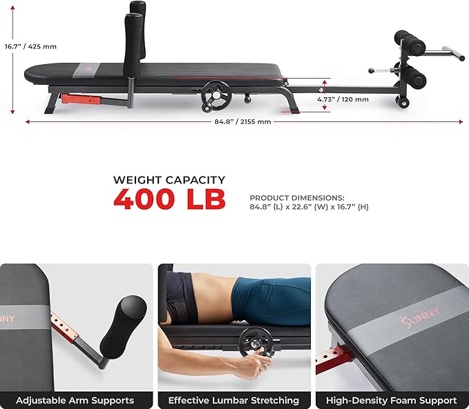Sunny Health & Fitness Full Body Traction & Stretch Decompression Bench/Table Machine for Lumbar