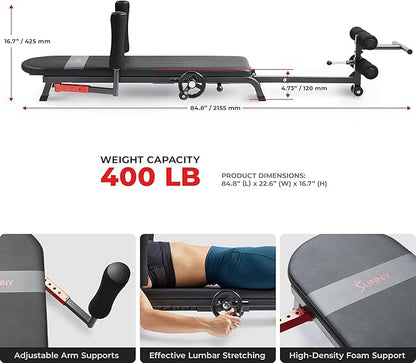 Sunny Health & Fitness Full Body Traction & Stretch Decompression Bench/Table Machine for Lumbar
