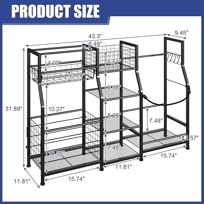 Sports Equipment Organizer Golf Bag Stand Golf Storage Organizer for Garage with Basket and Hooks