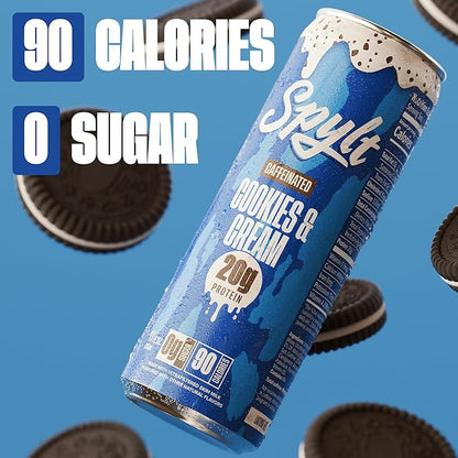 Spylt High Protein Cookies & Cream Milk with 60mg Caffeine & 20g Protein - 90 Calories, Ready to