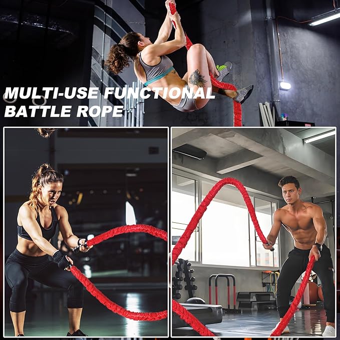Battle Rope 1/1.26/1.5/2 Inch Diameter,Pink 30FT/40FT/50FT Exercise Workout Ropes for Home Gym