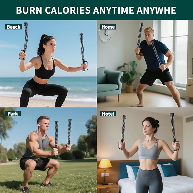 2PCS Ropeless Battle Rope – Portable Workout Ropes for Home Gym with Non-Slip Gloves, Low-Impact