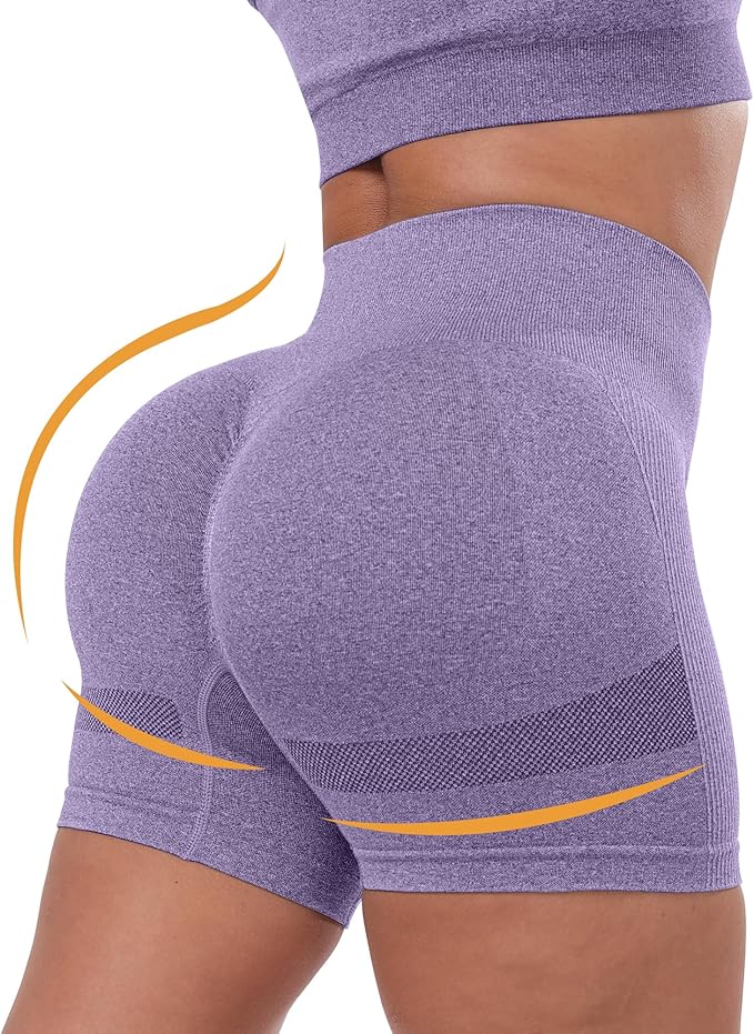 CHRLEISURE Women's 4 Packs Workout Gym Shorts, High Waisted Butt Lifting Scrunch Butt Seamless