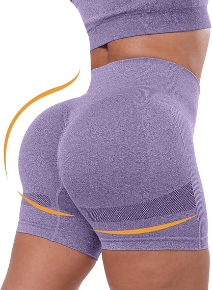 CHRLEISURE Women's 4 Packs Workout Gym Shorts, High Waisted Butt Lifting Scrunch Butt Seamless