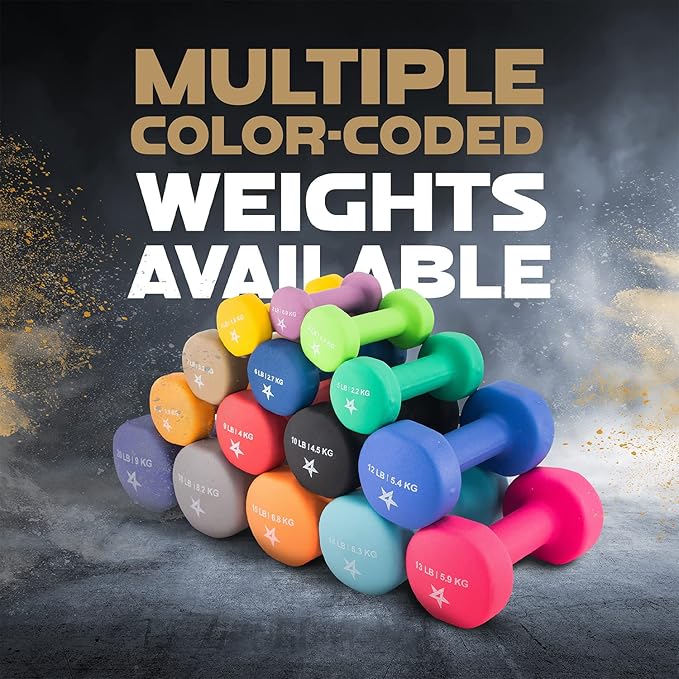 Yes4All Neoprene Coated Dumbbell Hand Weight Sets of 2 - Multiple Weight Options with 15 Colors