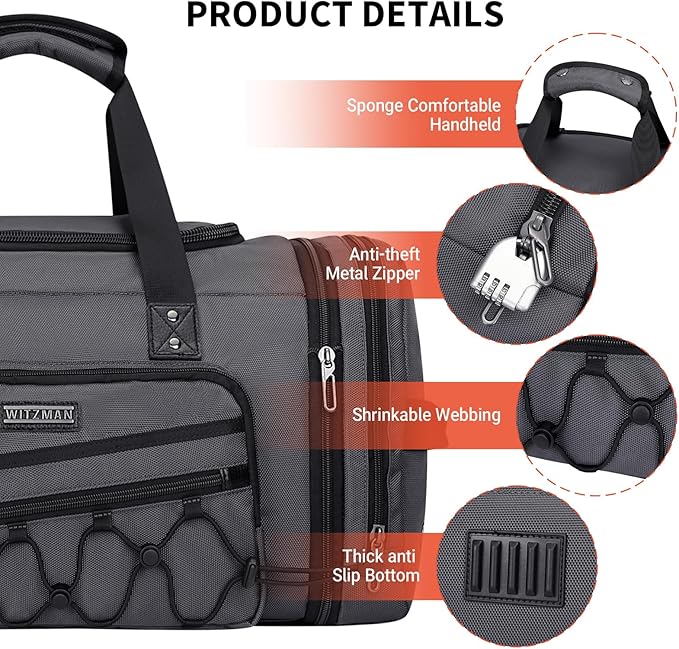 WITZMAN Duffle Bag for Men Nylon Large Gym Weekender Bag with Shoe Compartment Expandable Carry on