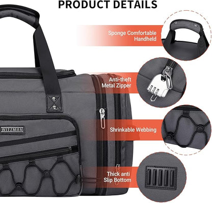WITZMAN Duffle Bag for Men Nylon Large Gym Weekender Bag with Shoe Compartment Expandable Carry on