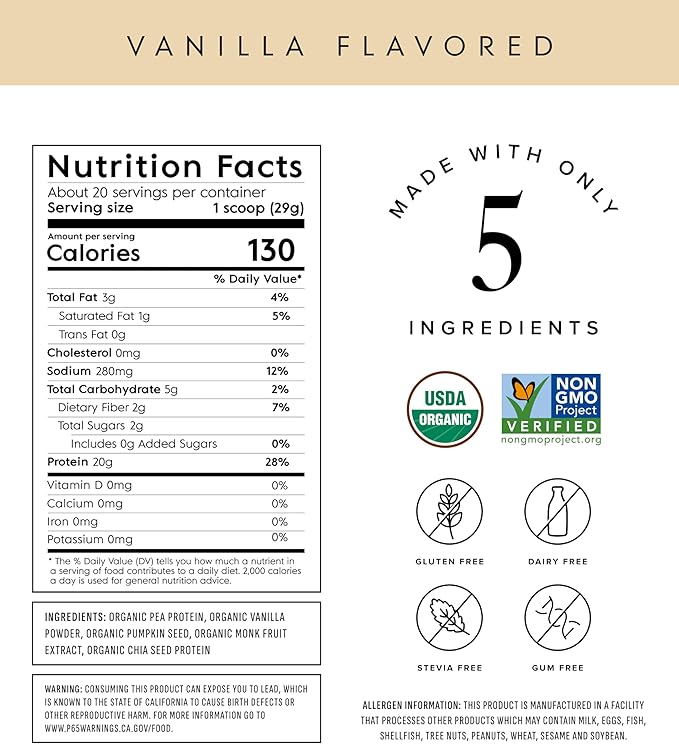 Truvani Vegan Pea Protein Powder | Vanilla | 20g Organic Plant Based Protein Per Serving | 20