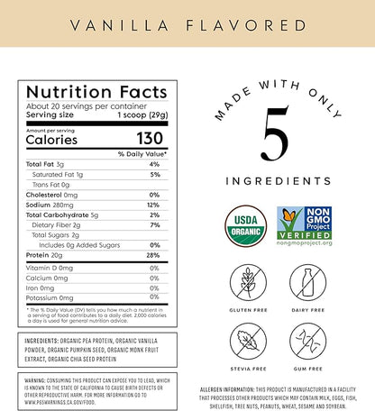 Truvani Vegan Pea Protein Powder | Vanilla | 20g Organic Plant Based Protein Per Serving | 20