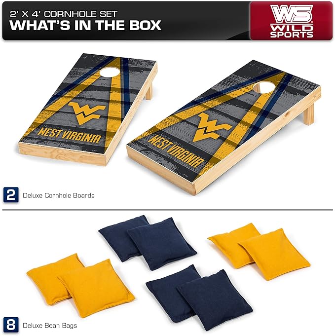Wild Sports NCAA College 2' x 4' Wood Direct Print Tournament Cornhole Set, 8 Bean Bags, Vintage