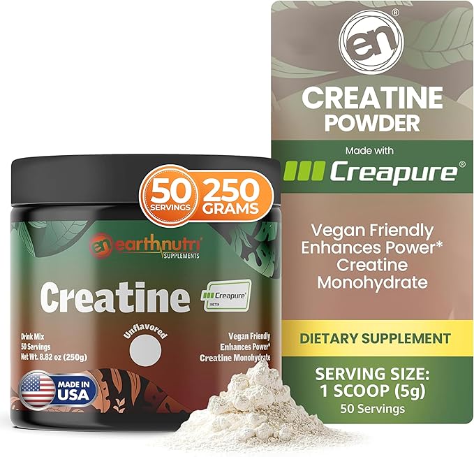 EarthNutri Creatine Monohydrate Powder - Pure Creatine Supplement for Muscle Strength, Strength &