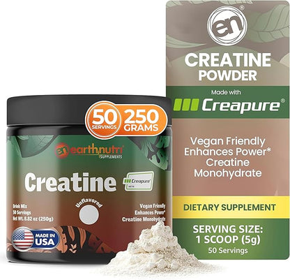 EarthNutri Creatine Monohydrate Powder - Pure Creatine Supplement for Muscle Strength, Strength &