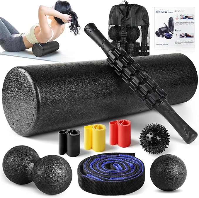 7 in1 Foam Roller Set for Deep Tissue Muscle Massager - High Density Back Roller, Muscle Roller
