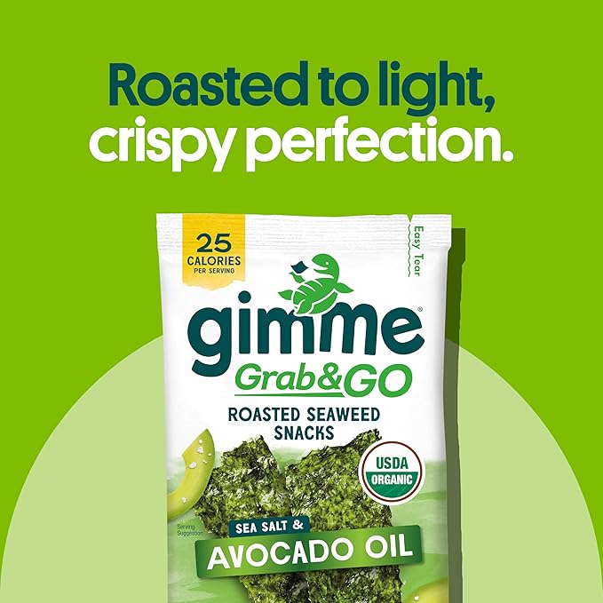 Gimme Seaweed Grab & Go Organic Premium Roasted Seaweed Snacks, Sea Salt & Avocado Oil, 5 Count