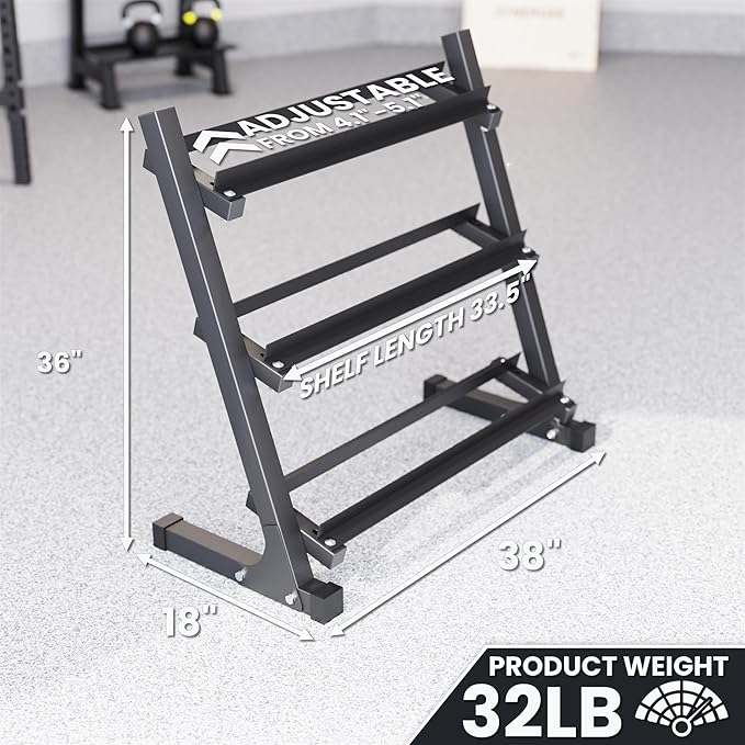 Synergee Dumbbell Rack for Home Gym – 3 Tier Adjustable Weight Rack for Dumbbells – Space-Saving