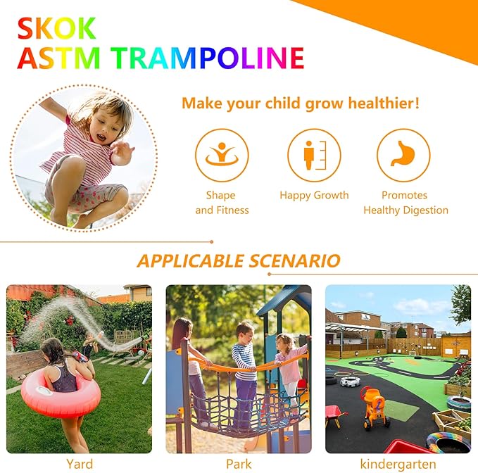 SKOK Trampoline 8FT 10FT 12FT 14FT 15FT Trampolines with Enclosure Net, 400LBS Outdoor Trampolines