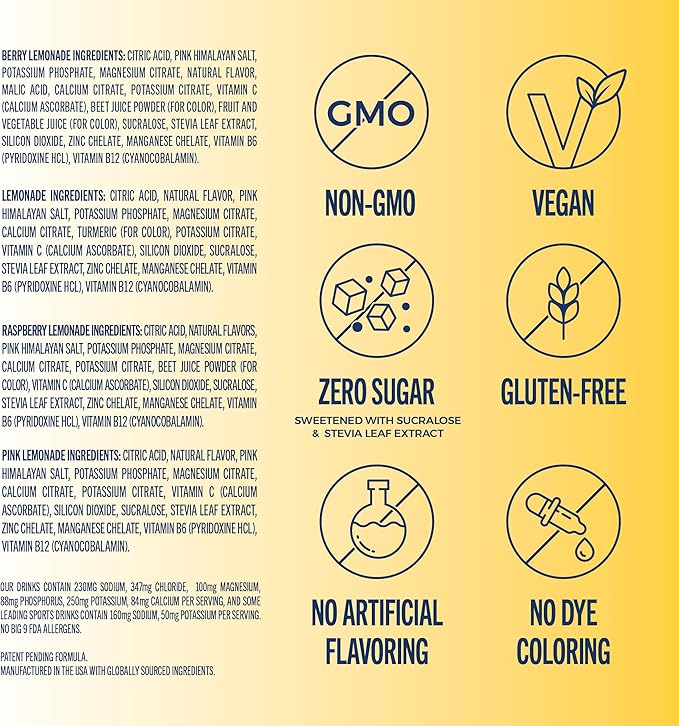 TREVI™ Sugar Free Electrolytes - Drink Mix Hydration Powder Packets - 28 Count - Lemonade Variety