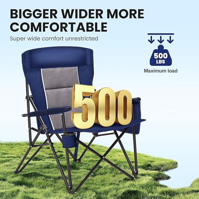 HIGH POINT SPORTS Oversized Camping Chairs for Adults, High Back Heavy Duty Lawn Folding Chair