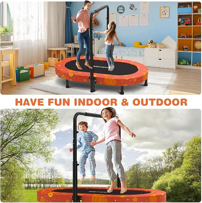 ANCHEER 56" Double Mini Trampoline for Kids, Mini Rebounder with 5-Level Adjustable Handle