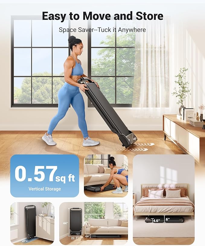 THERUN Walking Pad, 2 in 1 Foldable Treadmills for Home, 2.5HP Under Desk with Handle Bar, 16"