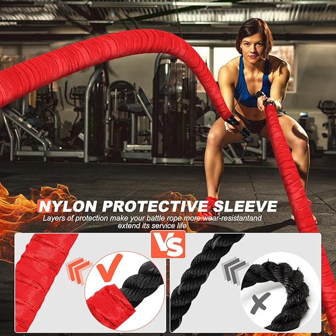 Battle Ropes for Home Gym, Exercise Rope 1.26/1.5inch, 30 40FT Heavy Battle Rope Weighted Battle