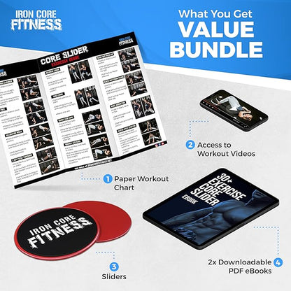 Core Sliders for Working Out, Dual Sided Exercise Gliding Discs for Use on All Surfaces, Ultimate