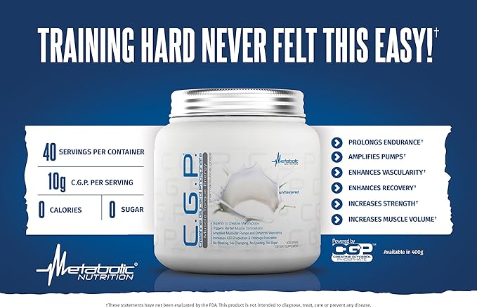 Metabolic Nutrition, CGP, Creatine Glycerol Phosphate, 100% Micronized Creatine Powder, Pre Intra