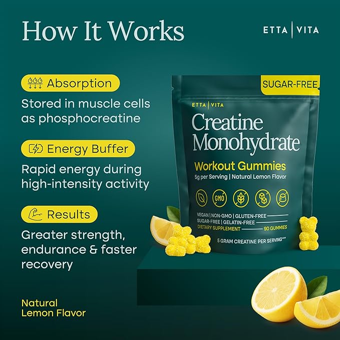 Sugar-Free Creatine Monohydrate Gummies 5gram per Serving, Potent Creatine Gummies for Men & Women
