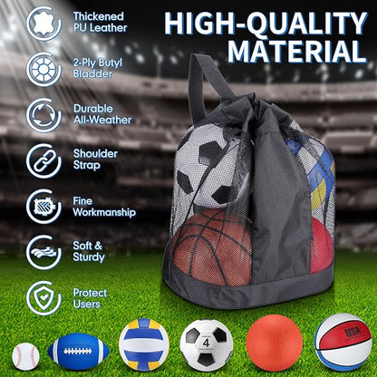 Leyndo 18 Pcs Sports Ball Set for Kids, Official Size Basketball Football Soccer Ball Playground
