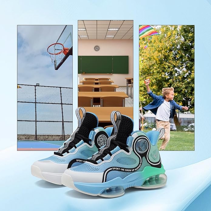 VITUOFLY Kids Basketball Shoes Boys Air Cushion Sneakers Girls Mid Top School Hoops Shoes Non-Slip