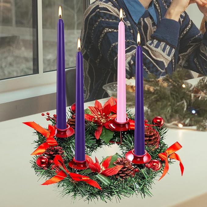 16 Pack Advent Taper Candles Premium Hand Dipped 10in Unscented Christmas Taper Candles - Ideal for