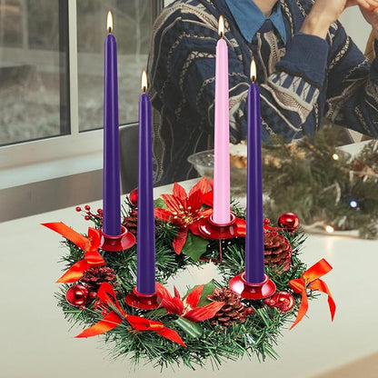 16 Pack Advent Taper Candles Premium Hand Dipped 10in Unscented Christmas Taper Candles - Ideal for