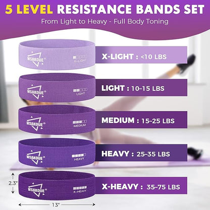 WSAKOUE Fabric Resistance Bands for Working Out – 5 Booty Bands for Women & Men, Exercise Workout