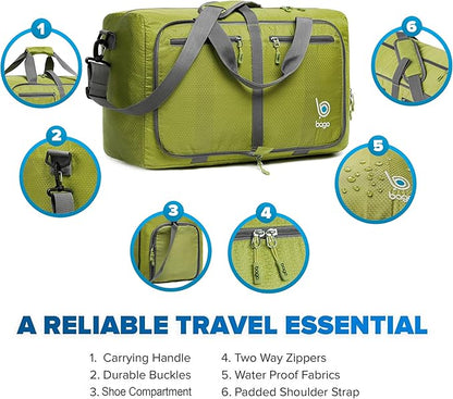 Bago Foldable Duffel Bags for Traveling Women & Men - 40L Sports Packable Duffle Bag for Travel