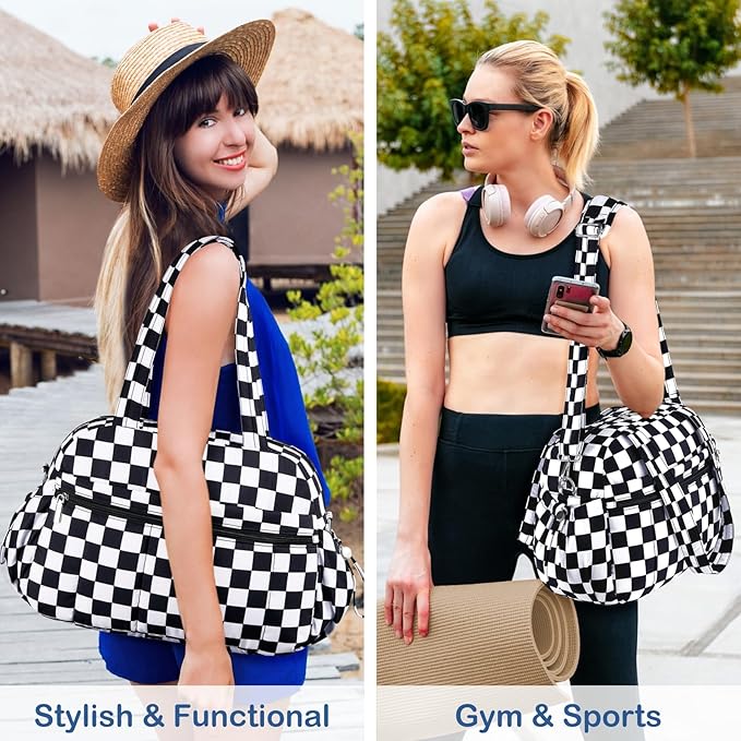 TOPDesign Travel Duffel Bag for Women, Puffer Gym Bag Sports Tote with Wet Pocket, Carry On