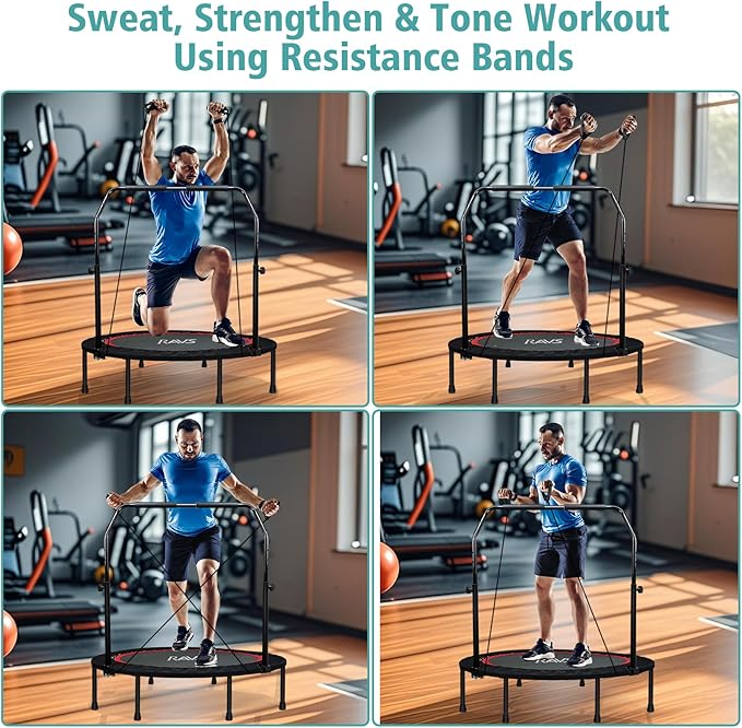 RAVS Mini Trampoline for Kids Adults 40"/48" Foldable Fitness Rebounder Kids Trampoline with 5