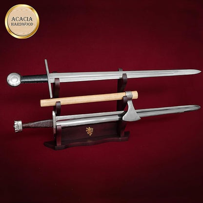 Mythrojan Medieval Sword Stand Solid Wood Horizontal Display Rack for Katana, Samurai, Gladiator