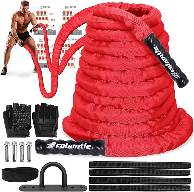 Battle Rope 1/1.26/1.5/2 Inch Diameter,Pink 30FT/40FT/50FT Exercise Workout Ropes for Home Gym