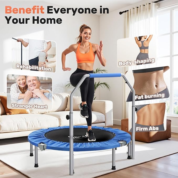 BCAN 40/48" Foldable Mini Trampoline Max Load 330lbs/440lbs, Fitness Rebounder with Adjustable Foam
