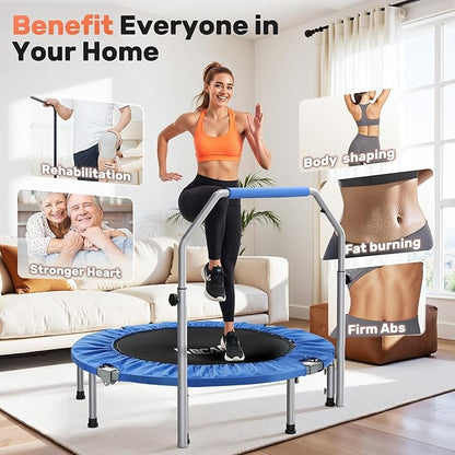 BCAN 40/48" Foldable Mini Trampoline Max Load 330lbs/440lbs, Fitness Rebounder with Adjustable Foam