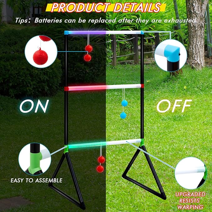 Sosation Light up Ladder Ball Set 6 Glow in The Dark Ball 2 LED Ladder Toss Outdoor Lawn Toss Game